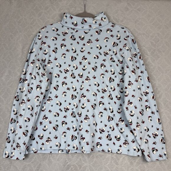 Vtg 90s Turtleneck Womens XL Blue Snowman Grandma Teachercore Cottage Kidcore - Picture 1 of 9